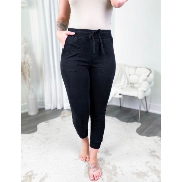 White Birch High Rise Joggers Black Drawstring Flap Pockets Women’s Size XL - Picture 1 of 10